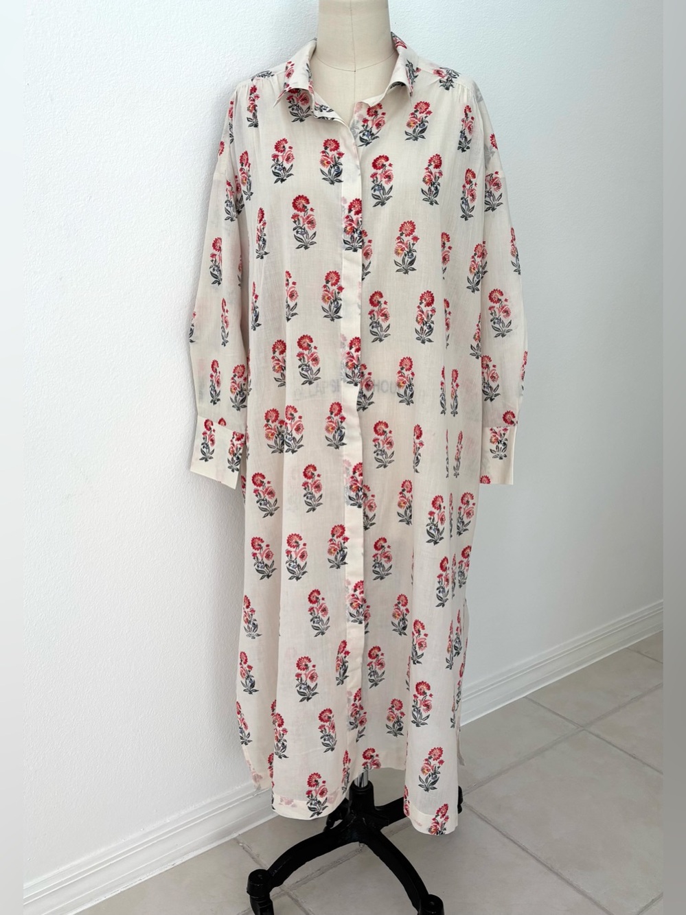 GOA Paris Collection Boho Cotton Maxi Dress NWT Floral Block Print L